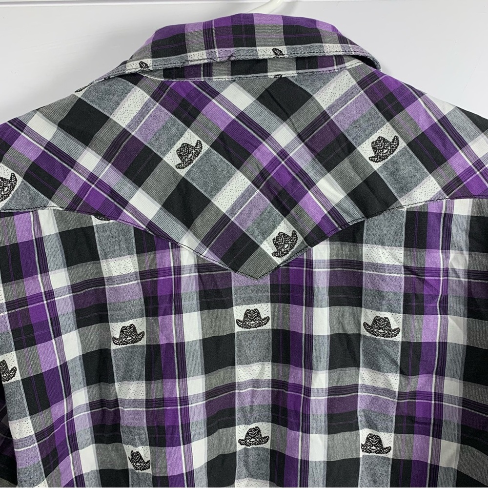 Hannover Old West Pearl‎ Snap Shirt Men Sz 44 XL Plaid Western Cowboy Hat Print